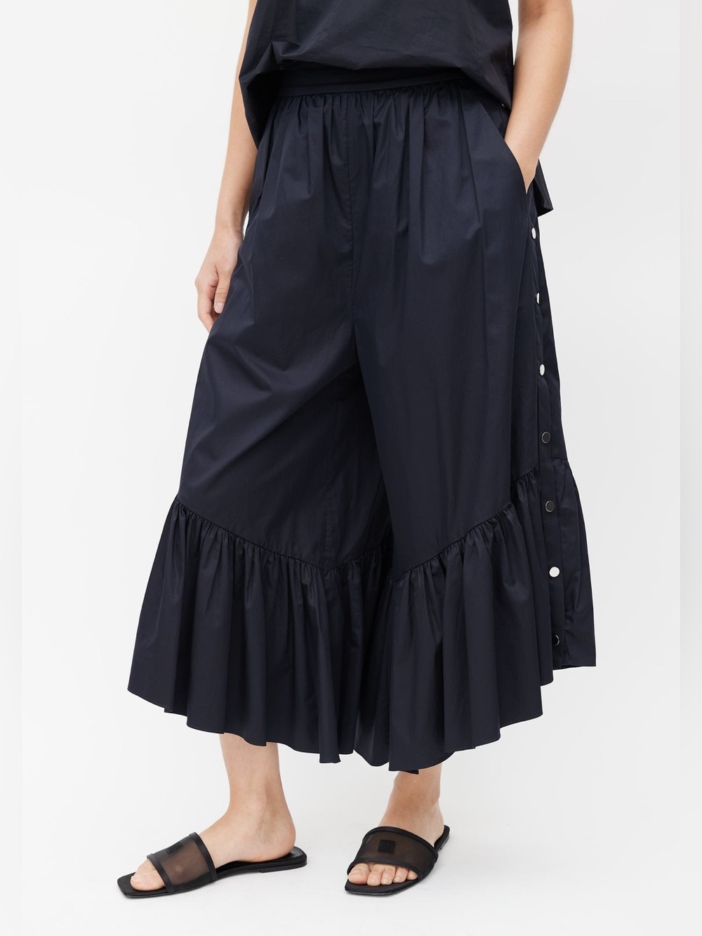 TIBI Ruffle Poplin Culottes In Black